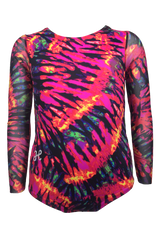 Red Tie Dye Mesh Long Sleeve Leotard